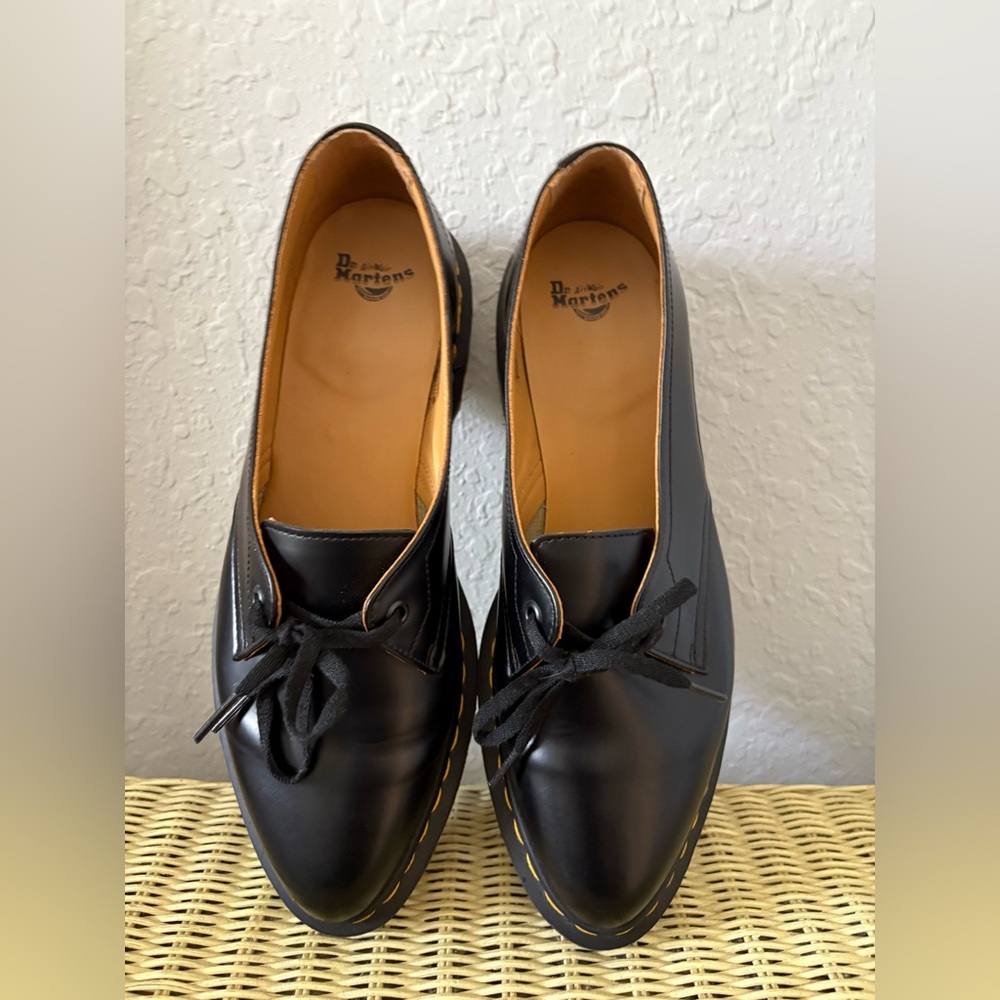 Dr. Martens Black Leather Lace-Up Flats